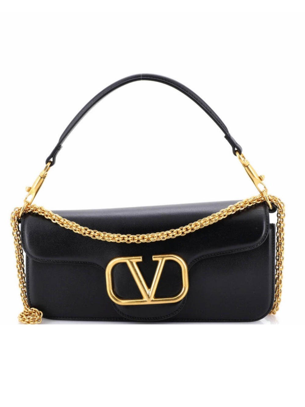 NWT Valentino Garavani Locò Black Leather Shoulder Bag with Gold medium size - Picture 7 of 7